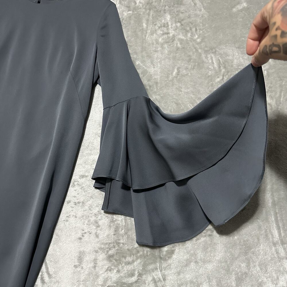 Milly Nicole Bell Sleeve Silk Mini Dress Womens Size 4 Dark Gray Whimsigoth USA - Picture 8 of 11